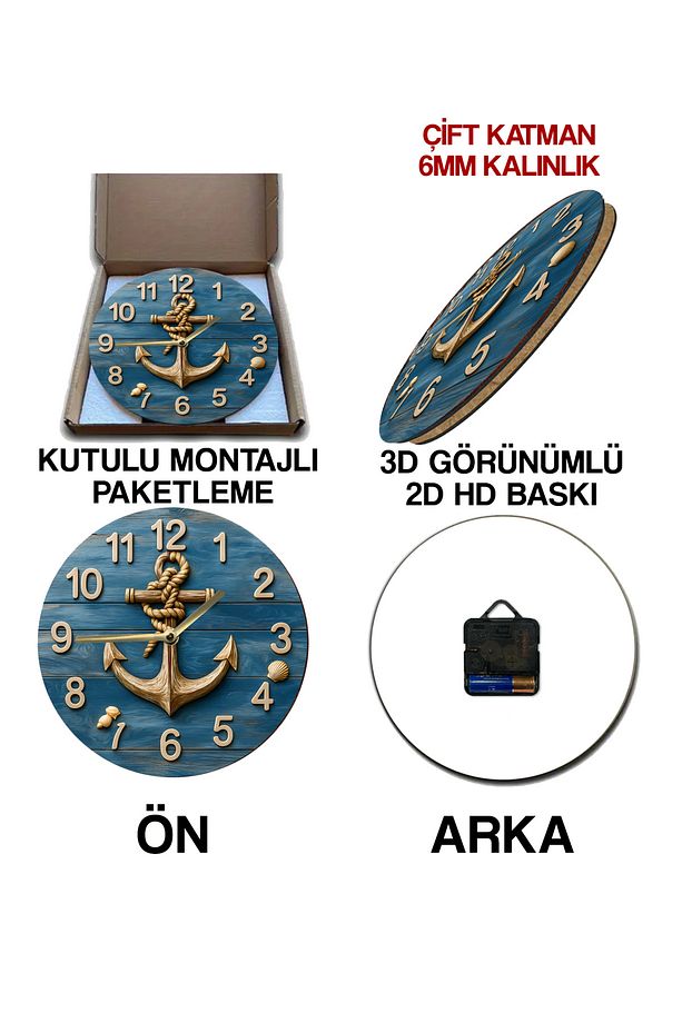 Sessiz Yuvarlak Ahşap Duvar Saati, Kuvars Hareketli 3d Görünümlü 2d Saat Sdw - 6