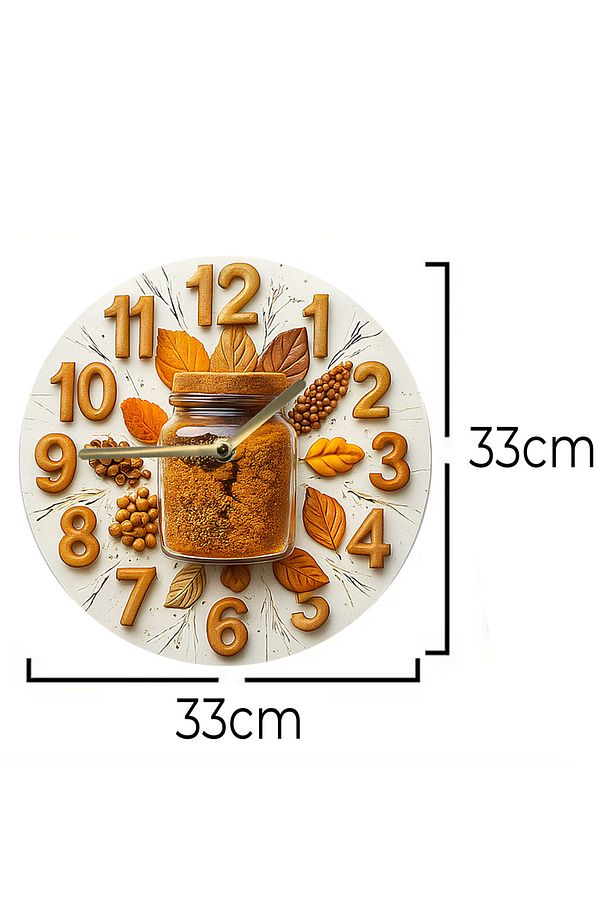 Zamanın Baharatı – Kavanoz Temalı Sessiz Yuvarlak Ahşap Duvar Saati, Kuvars Coffe Desen 2d Sdw209 - 5