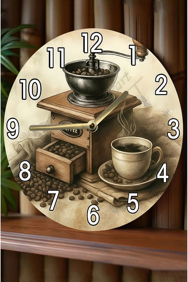 Sessiz Yuvarlak Ahşap Duvar Saati, Kuvars Coffe Desen sdw2018 coffe , cafe - 1
