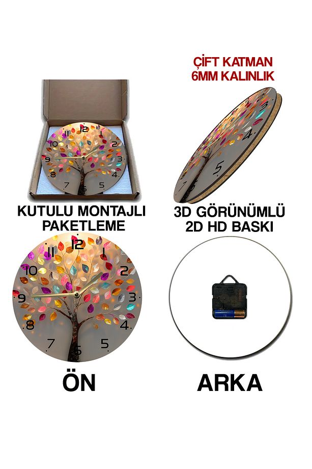 Sessiz Yuvarlak Ahşap Duvar Saati, Kuvars Hareketli 3d Görünümlü 2d Saat Sdw Serisi - 7