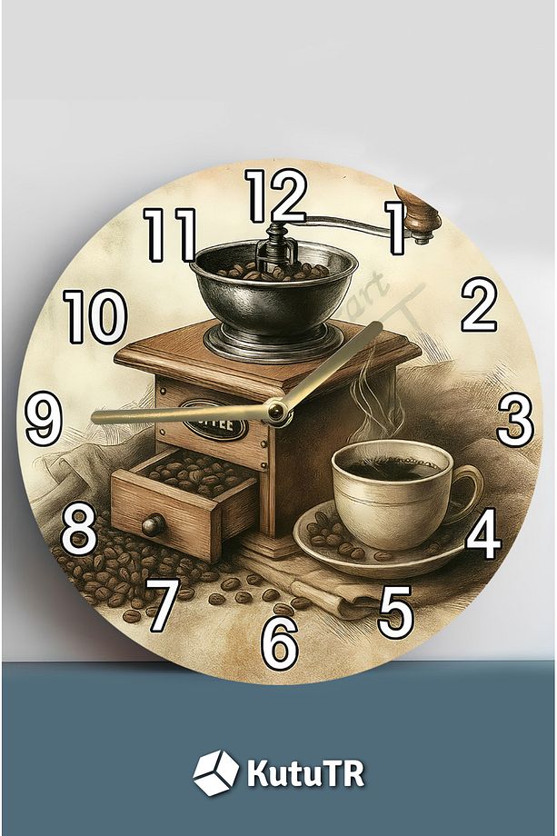 Sessiz Yuvarlak Ahşap Duvar Saati, Kuvars Coffe Desen sdw2018 coffe , cafe - 3