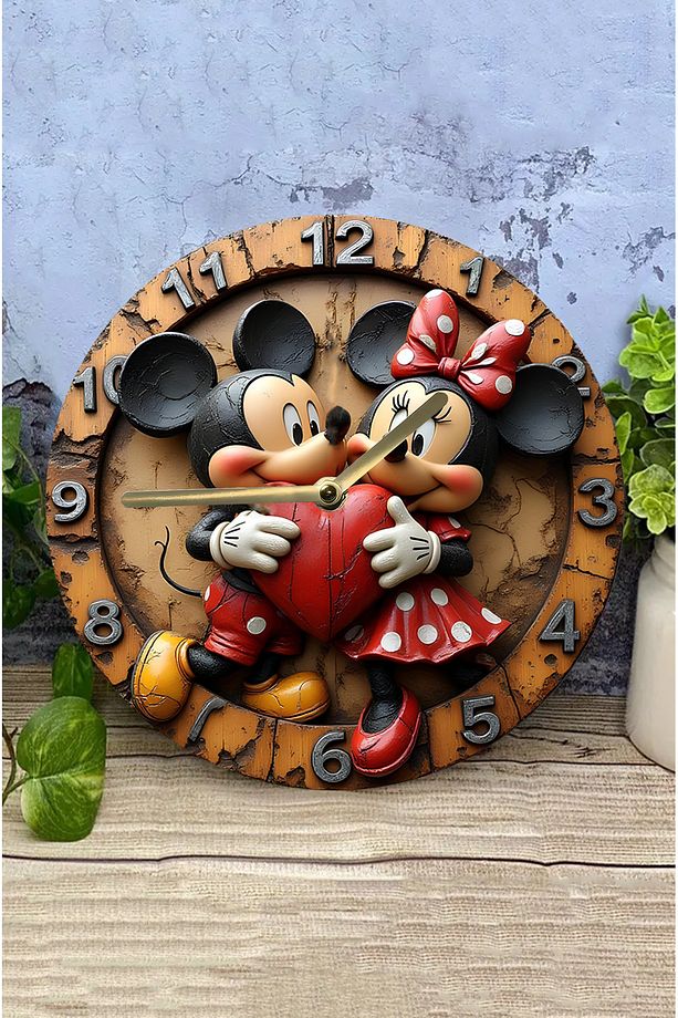 Mickey ve Minnie Temalı MDF Duvar Saati – 33 cm, 3D Görünümlü, 2D HD Baskı sdw232 - 4