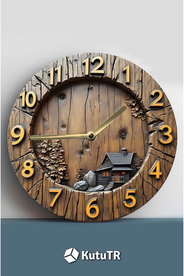 🪵🏡 Rustic Charm – Dağ Evi Temalı 3D MDF Duvar Saati 🕰️🌲 sdw267 - 3