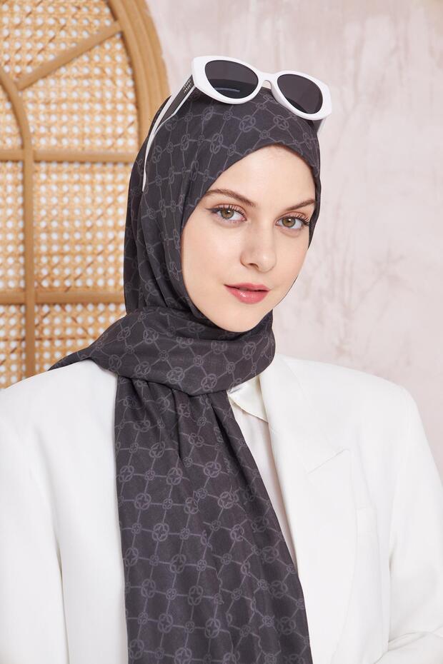 Elegance Monogram Şal - Füme 913 - 2