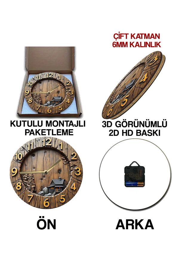 🪵🏡 Rustic Charm – Dağ Evi Temalı 3D MDF Duvar Saati 🕰️🌲 sdw267 - 7