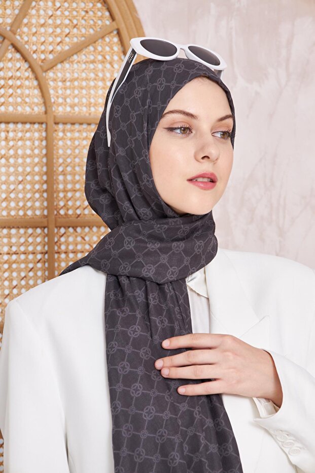 Elegance Monogram Şal - Füme 913 - 3