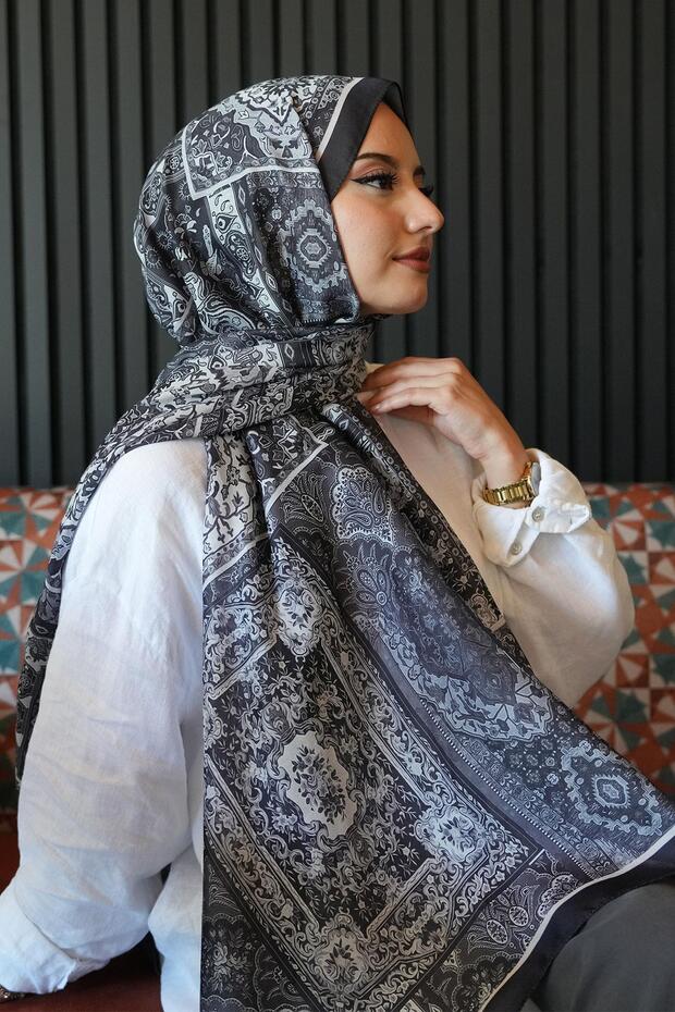 Ethnic Pattern Black Soft Cotton Shawl - 3