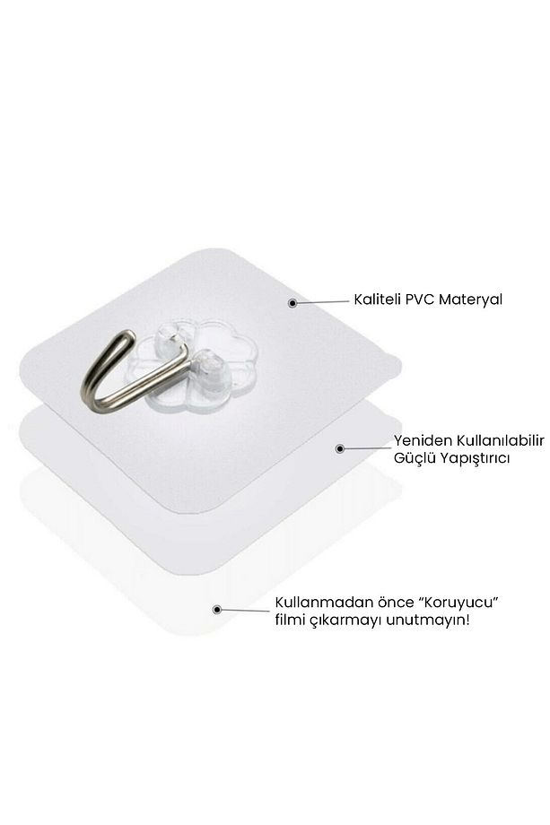 5’li Şeffaf Yapışkanlı Duvar Askısı, Kendinden Yapışkanlı Güçlü Kanca, Mutfak & Banyo Sticker - 3