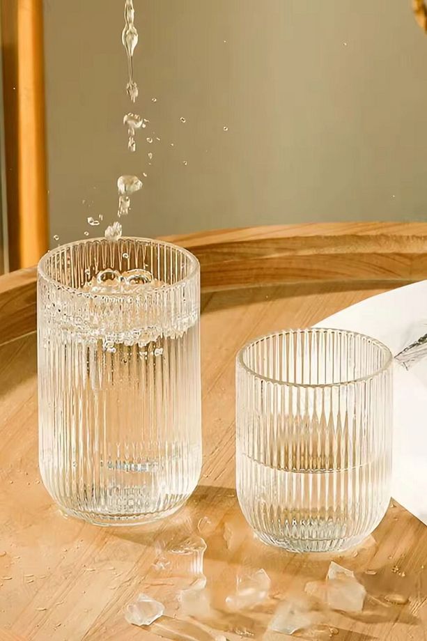 Çizgili Su,Meşrubat,Latte,Nescafe, Smoothie Cam Bardak 2 Adet 160 ML-2013 - 4
