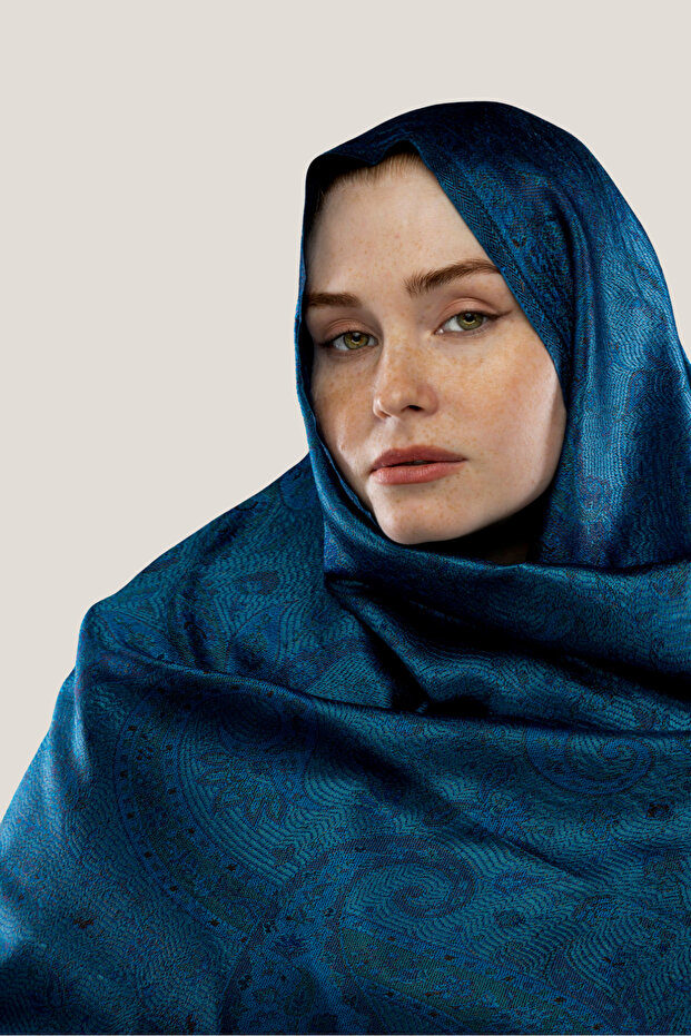 MARE LACİVERT İPEK ŞAL - 2