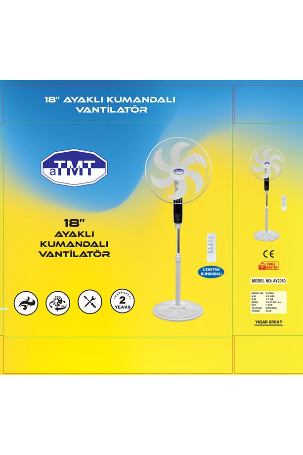 A-TMT 18” Ayaklı Uzaktan Kumandalı Vantilatör 6 Pervaneli - 3