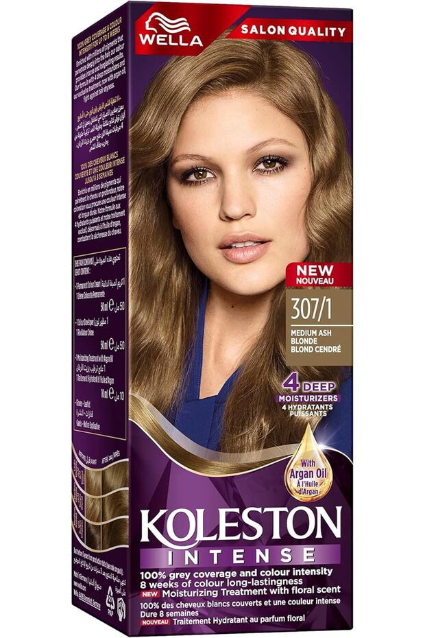 Koleston Intense - Long-lasting, Vibrant Hair Color, 100% Grey Coverage - 307/1 Medium Ash Blonde