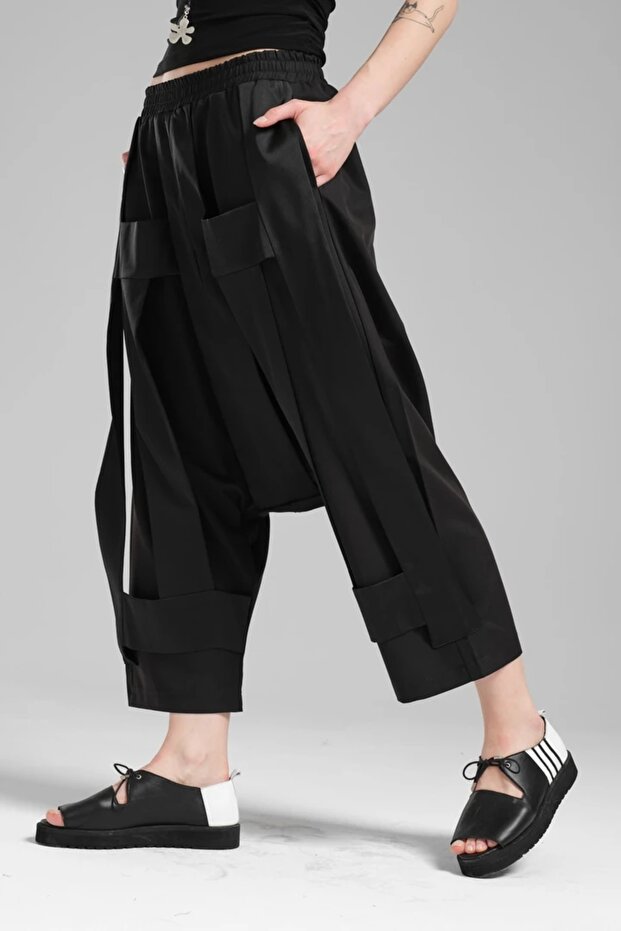 Women's Satin Fabric Detailed Waist Elastic Design Shalwar