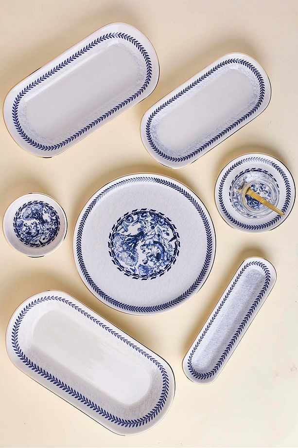French 37 Parça Altın Yaldızlı Kahvaltılık Seti Çay Seti 6 Kişilik Stackable Kahvaltı Çay Takımı - 2