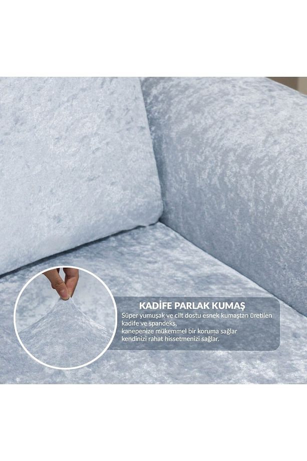 Parlak Kadife 3 3 1 1 Lastikli Kanepe Örtüsü | Lastikli Koltuk Örtüsü | Koltuk Kılıfı Takımı - 3