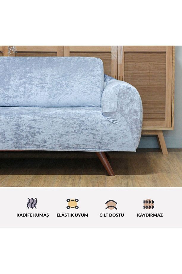 Parlak Kadife 3 3 1 1 Lastikli Kanepe Örtüsü | Lastikli Koltuk Örtüsü | Koltuk Kılıfı Takımı - 4