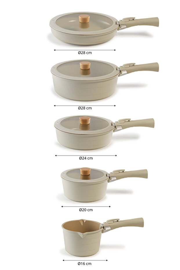 Midas Beige 11 Piece Nested Pot and Pan Set with Detachable Handles D-Neomds11I - 3