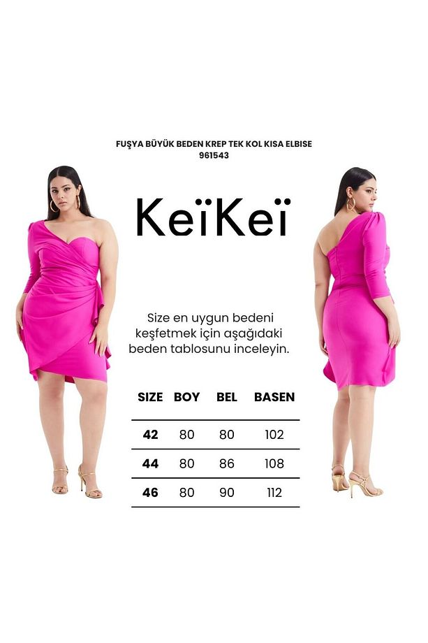 Fuşya Krep Tek Kol Kısa Elbise - 3