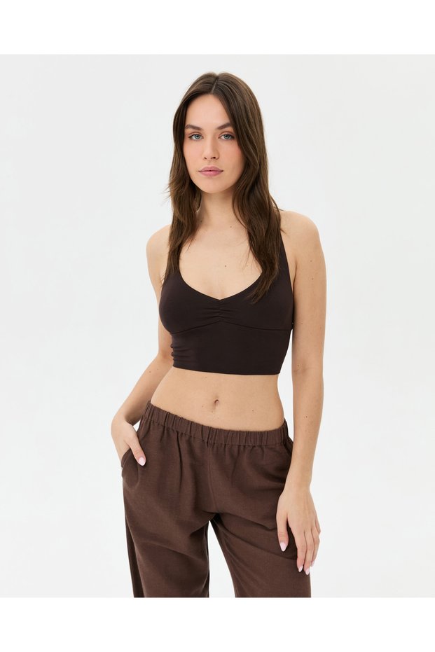 Brown Ecovero ™ Bustier with Chest Pads and Gathered Straps