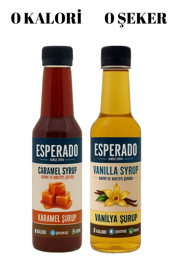 Şekersiz ( Sugar Free) - Vanilya * Karamel Aromalı Kahve Şurubu 2 Li Set 250 ml X 2 Ad. - 1