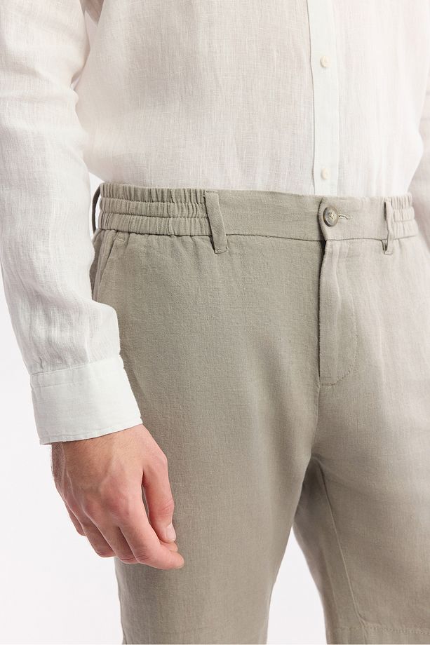 Erkek Gri Relaxed Fit Beli Lastikli %100 Keten Assos Şort B003732 - 4