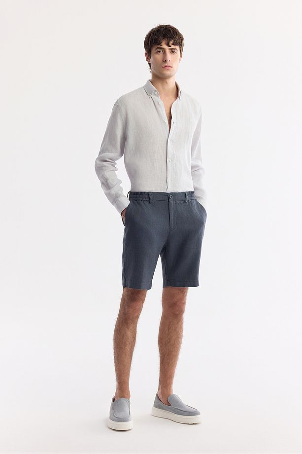 Erkek Antrasit Relaxed Fit Beli Lastikli %100 Keten Assos Şort B003732 - 1