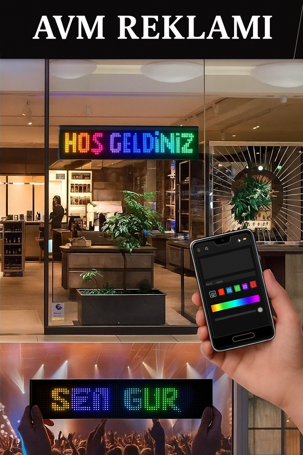 Pixel Led Panel Dijital Ekran Yazı ve Animasyon Eklenebilen Telefon Kontrollü Yapışkanlı Led - 5