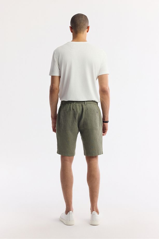 Erkek Haki Relaxed Fit Beli Lastikli %100 Keten Assos Şort B003732 - 3