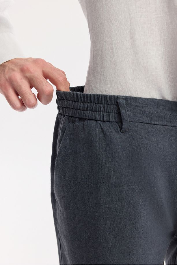 Erkek Antrasit Relaxed Fit Beli Lastikli %100 Keten Assos Şort B003732 - 4