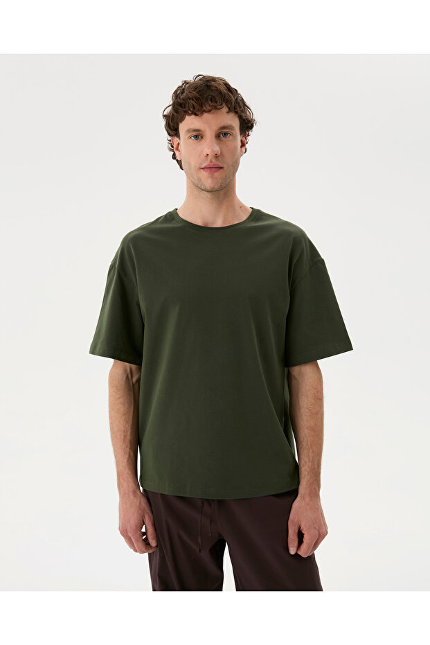 Khaki Organic Cotton Short Sleeve Men's Oversize T-Shirt