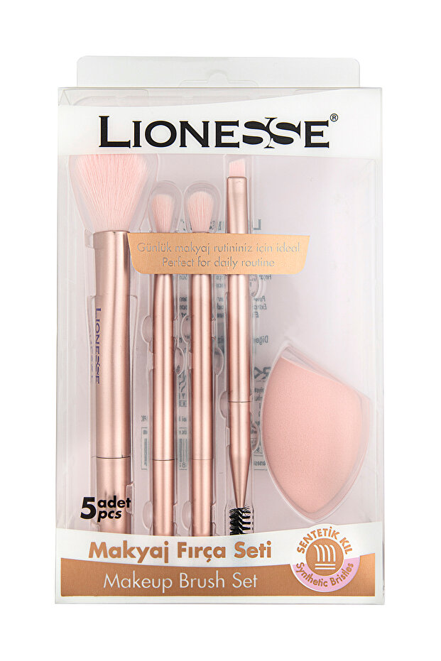 5-Piece Daily Makeup Brush Set + Soft Makeup Sponge 1080- Suitable for Wet & Dry Use (Sponge)