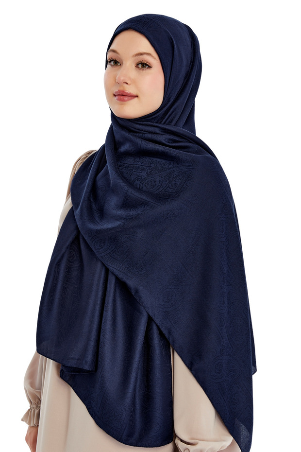 شال بنمط عرقي مونوجرام - أزرق داكن - 5