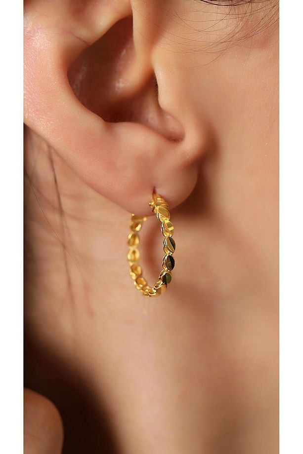 14 Ayar Altın Pullu Küpe Tek Sıra 1.8 Cm - 3
