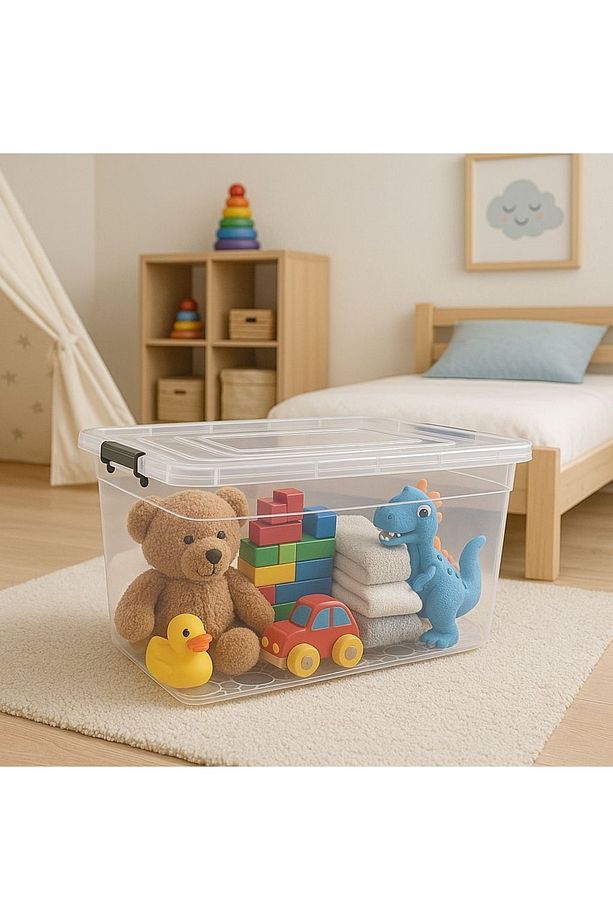 2 Adet 40 Lt Tekerlekli Saklama Kutusu Tekerlekli Saklama Kabı Büyük Boy Saklama Kutusu 41*60*23cm - 7