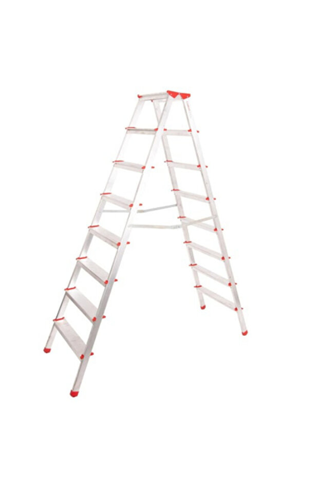 Alüminyum Çift Çıkışlı Merdiven 8 Basamak | Kaymaz Ayaklı | Endüstriyel Tip - 1