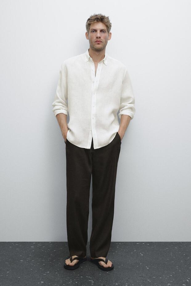 Regular fit 100% linen shirt - 1