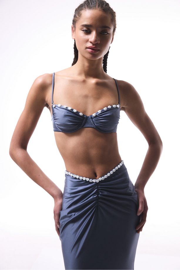 Seashell Gri Balenli Bikini Üstü - Gamze Erçel Koleksiyonıu - 6