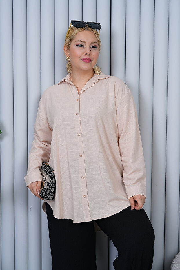 Women's Plus Size Linen Casual Shirt – Beige