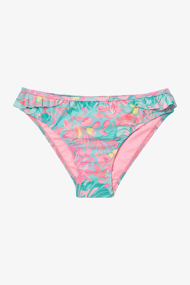 Genç Kız Bali Yaprak Desenli Fırfırlı Tek Omuz Bikini Takımı - 3