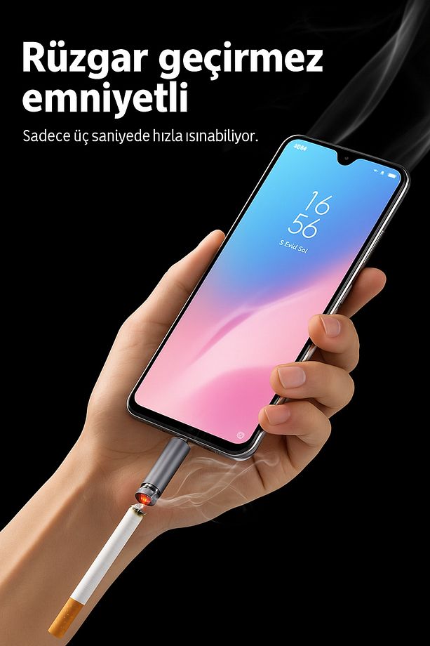 USB-C Çakmak Telefon Hemen Kullanım Taşınabilir Acil Durum Çakmağı Kamp Seyahat ve Günlük Kullanım - 1