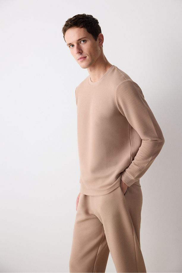 Checker Bej Pantolon Pijama Takımı - 4