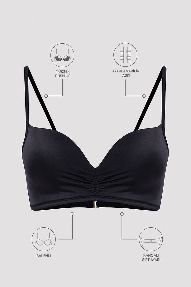 Super Push Up Destekli Siyah Bikini Üstü - 6