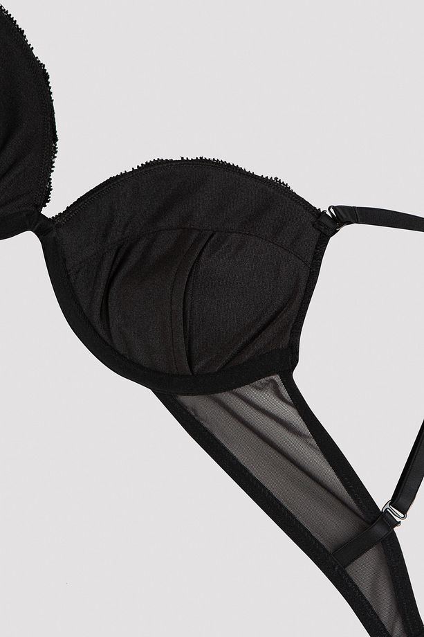Siyah Wowbra Dantel Detaylı Destekli Push Up Sütyen - 7