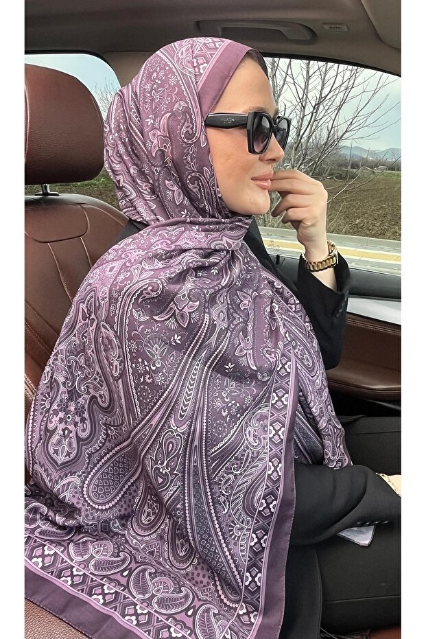 Retro Desen Şal - Mor - 3