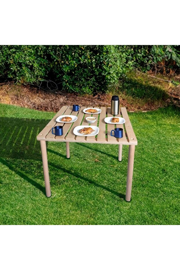 Ahşap Katlanır Rulo Masa Kamp 60x60 - 1