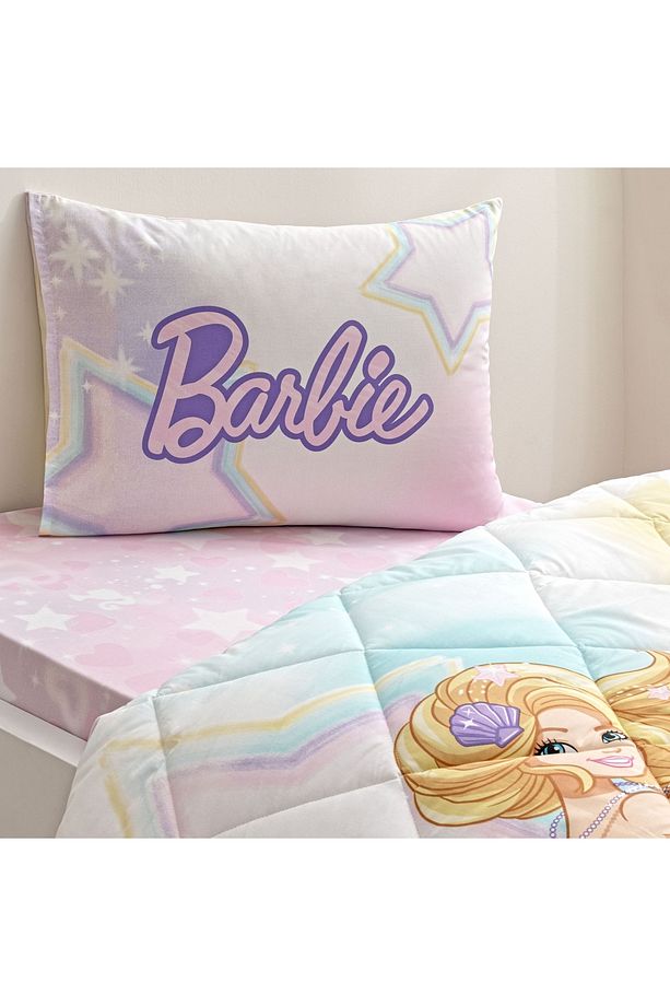 Taç Lisanslı Barbie Mermaid Tek Kişilik Pamuk Yorgan Seti - 3