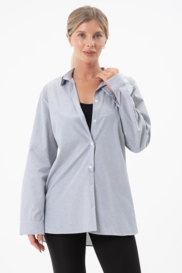 قميص نسائي منقوش بلون سادة - 1