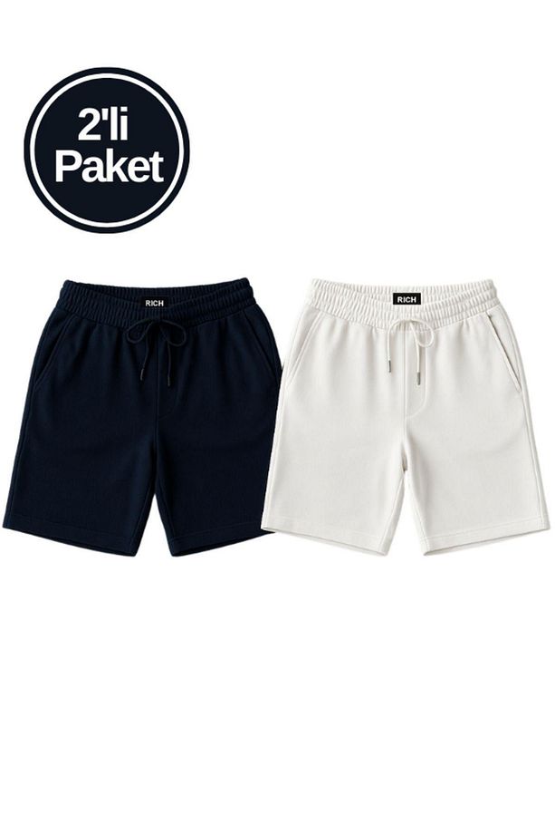 Erkek Beli Lastikli 2'li Paket Şort - 1