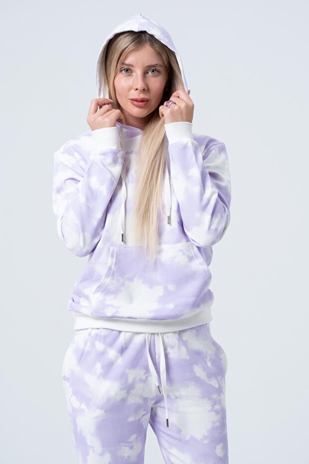 Kadın Batik Kapüşonlu Sweatshirt - 1