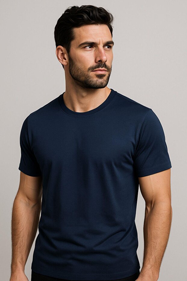 Men's 100% Cotton Slim Fit Sports T-Shirt Basic Crew Neck Short Sleeve T-Shirt